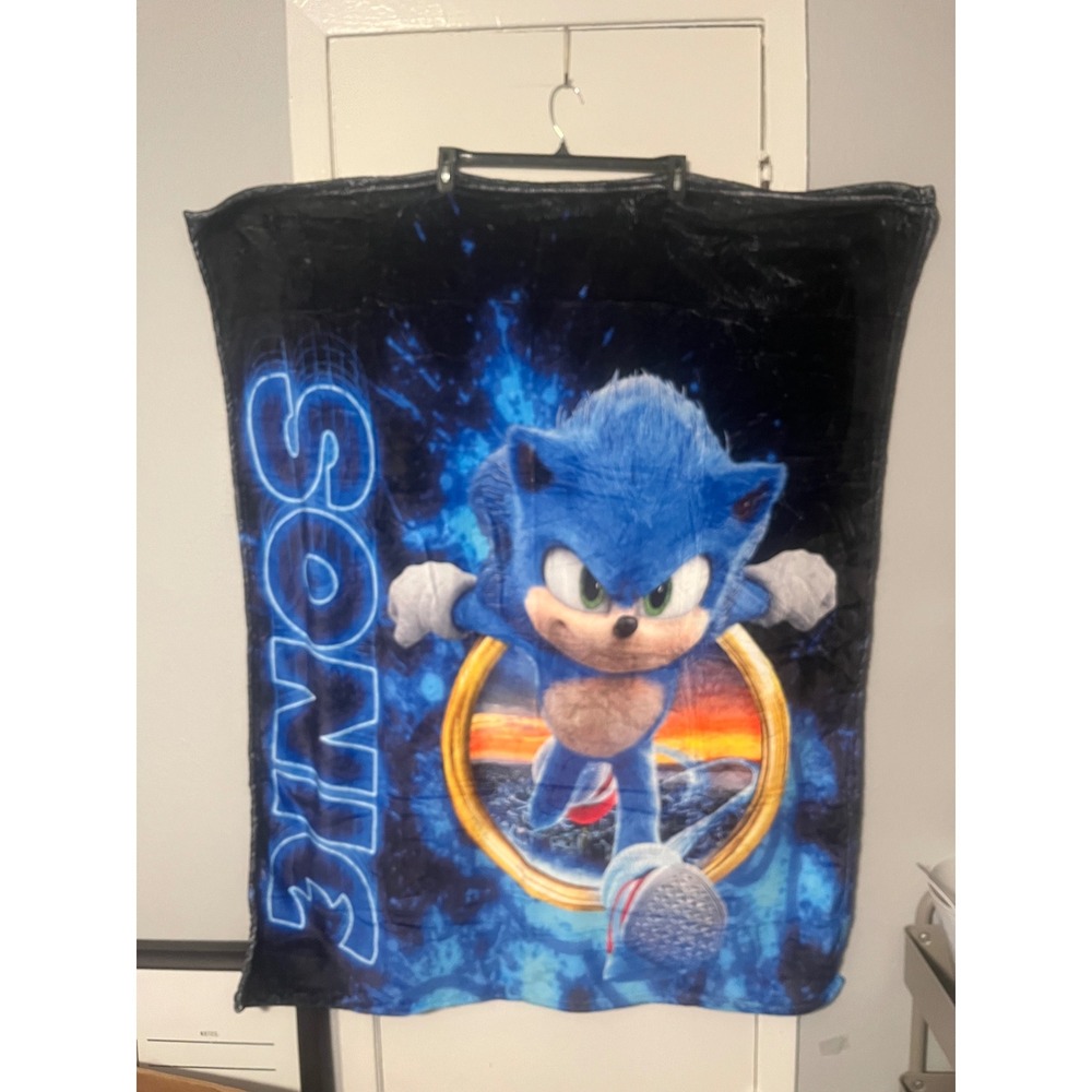 Sonic the Hedgehog Plush Throw Blanket Blue Black SEGA Video Game Movie 48x41